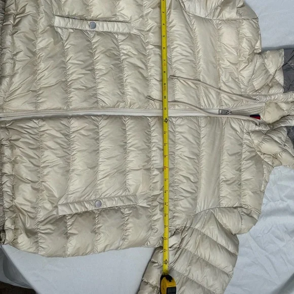 Moncler Beige Hooded Jacket with Gray and White Accents